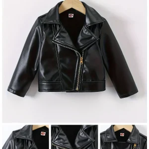 Zaira - PU Lederen Jas met Omgekeerde Kraag en Schuine Rits voor Lente en Herfst