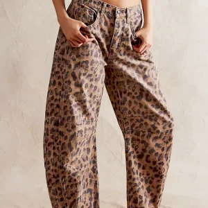 Modieuze baggy jeans met opvallende leopardprint – LEONA