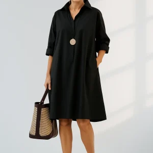 Moderne oversized zwarte overhemdjurk voor moeiteloze stijl – NoiraFlow